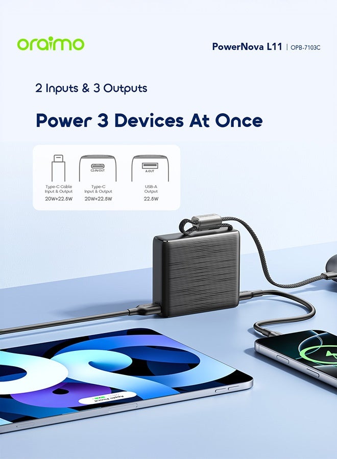 أورايمو بنك طاقة ميني 10000mAh، شاحن محمول 22.5W مع كابل USB-C مدمج، شحن متزامن للهواتف الذكية، والأجهزة اللوحية، وسماعات الأذن والمزيد، بنك طاقة جيب لجهاز iPhone 17 وسلسلة Samsung OPB-7103C - - Image 5