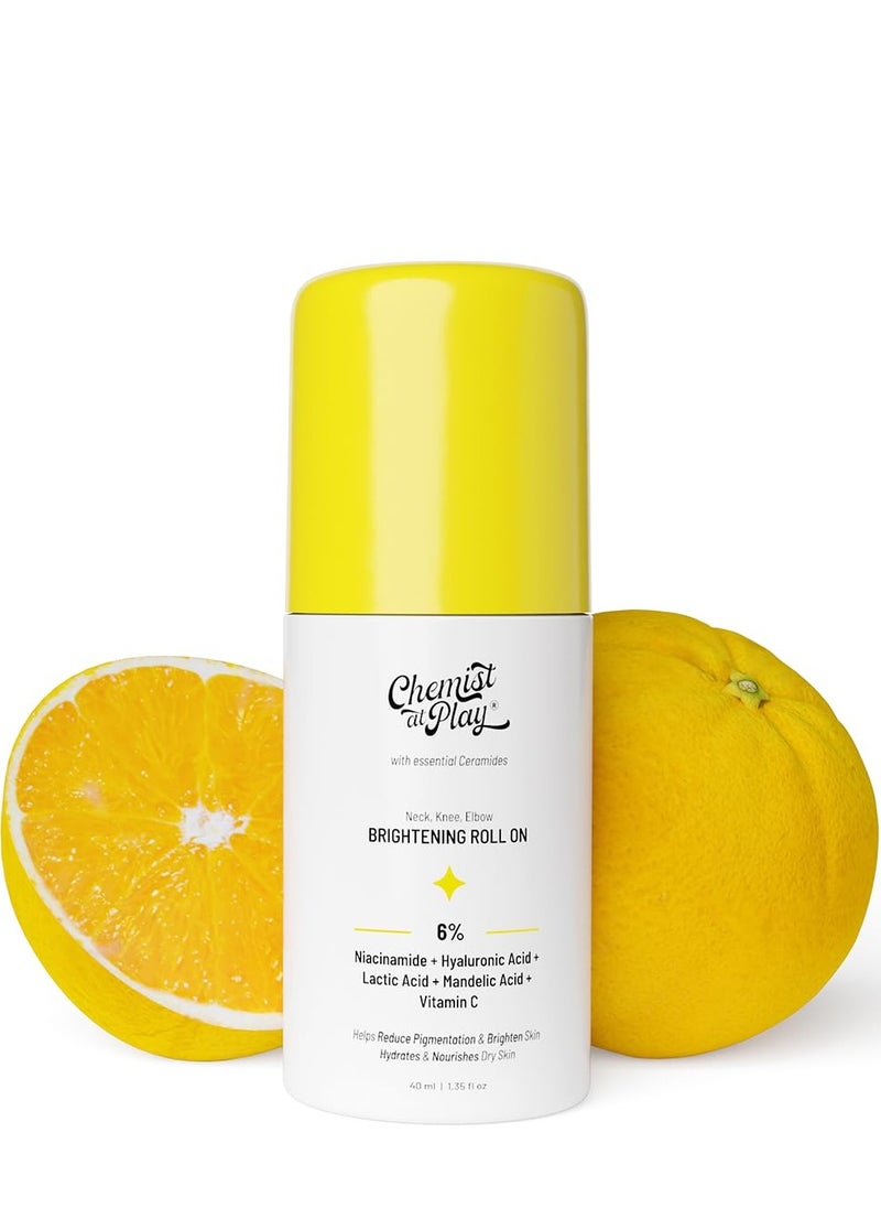 Chemist at Play - Chemist at Play Brightening Roll On For Neck, Knee and Elbow With 6% Vitamin C+ Hyaluronic Acid, AHAs, Niacinamide and Ceramides Helps Reduction in Pigmentation and Hydrates Dry Skin 40ml - Image 1