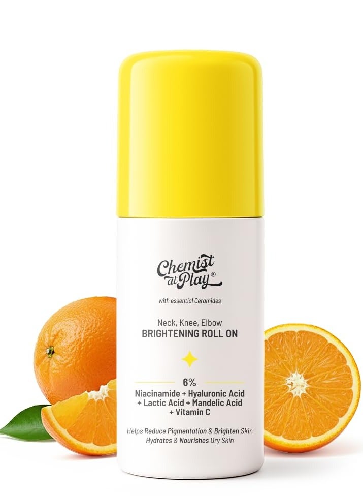 Chemist at Play Brightening Roll On For Neck, Knee and Elbow With 6% Vitamin C+ Hyaluronic Acid, AHAs, Niacinamide and Ceramides Helps Reduction in Pigmentation and Hydrates Dry Skin 40ml - Image 1