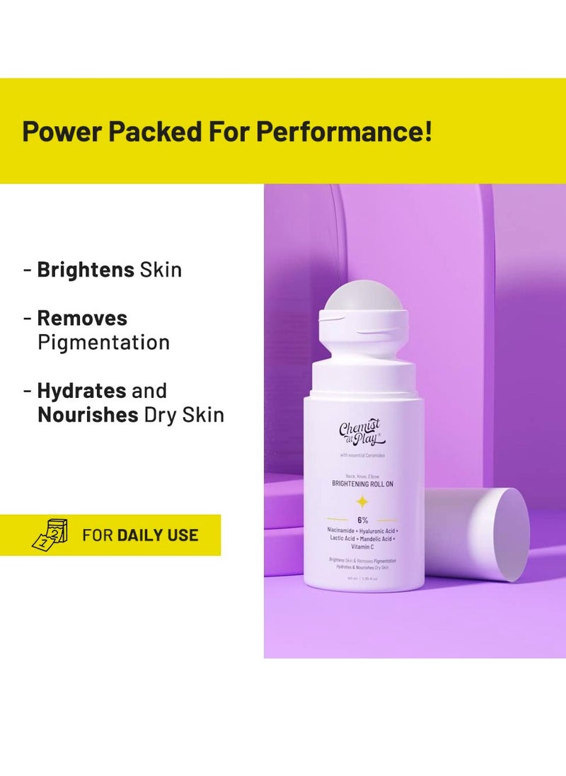Chemist at Play - Chemist at Play Brightening Roll On For Neck, Knee and Elbow With 6% Vitamin C+ Hyaluronic Acid, AHAs, Niacinamide and Ceramides Helps Reduction in Pigmentation and Hydrates Dry Skin 40ml - Image 1
