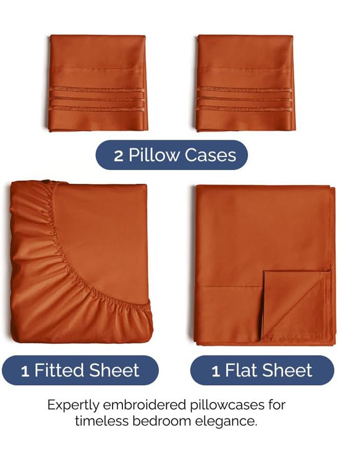 SIGNOOLA - Signoola Fitted Sheet Set Of 4 Pieces - Comfy Breathable & Cooling Sheets - Hotel Luxury Bed Sheets ( 240 x 250 cm )  - Deep Pockets, Easy-Fit, Extra Soft - Terracto - Image 1