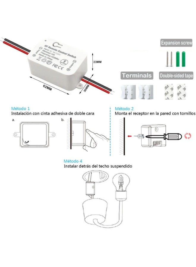 RF433 مفتاح الضوء اللاسلكي ومجموعة المستقبل لا تحتاج إلى أسلاك 30m للمكتب المنزلي التحكم في ضوء مروحة الحمام - Image 5