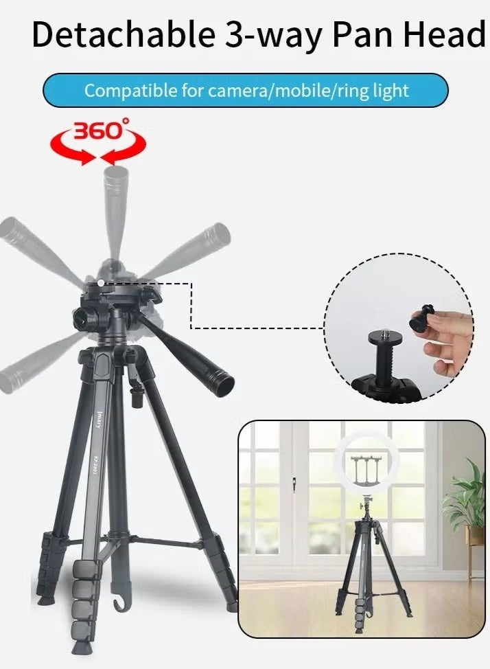 جيه ماري حامل ثلاثي القوائم قابل للتعديل KP-2201 مع رأس دوار 360 درجة، ارتفاع قابل للتمديد، مشبك عالمي للكاميرا والهاتف المحمول وإضاءة الحلقة، تصميم خفيف الوزن محمول للتصوير الفوتوغرافي وتصوير الفيديو والبث المباشر - Image 4