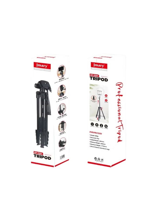 جيه ماري حامل ثلاثي القوائم قابل للتعديل KP-2201 مع رأس دوار 360 درجة، ارتفاع قابل للتمديد، مشبك عالمي للكاميرا والهاتف المحمول وإضاءة الحلقة، تصميم خفيف الوزن محمول للتصوير الفوتوغرافي وتصوير الفيديو والبث المباشر - Image 2