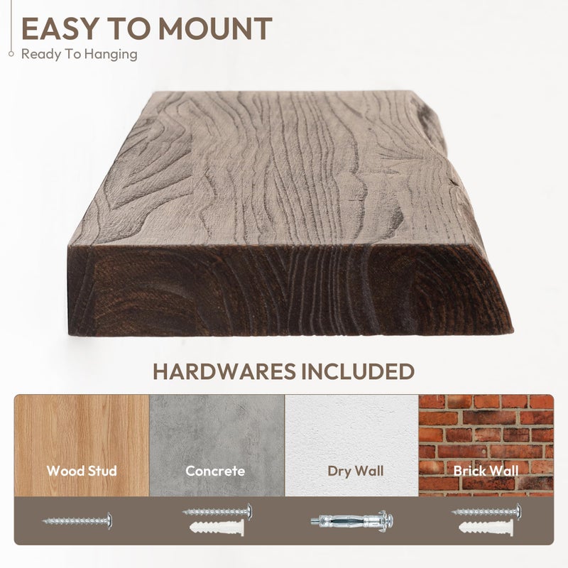 Marsmiles 36 inch Floating Shelves for Wall Elm Wood Live Edge Shelves|Rustic Wall Shelves with Invisible Heavy-Duty Bracket for Bathroom Living Room Kitchen|Walnut, 2 Pack - Image 5