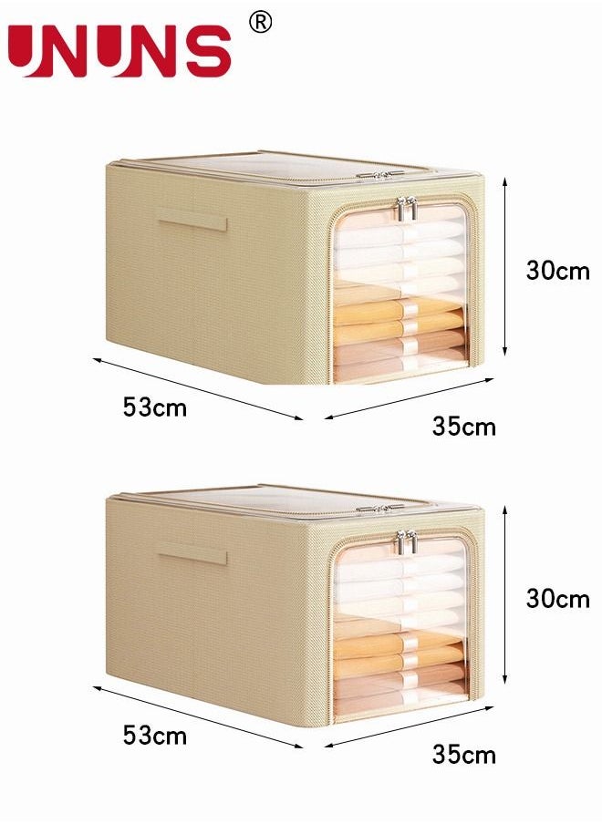 UNUNS - Foldable Clothes Box,2-Piece Oxford Fabric Closet Organizer Bag Set With Carry Handles And Clear Window,56L Large Capacity Steel Frame Storage Bins For Bedding Blankets Toys Gift,53x35x30cm - Image 1