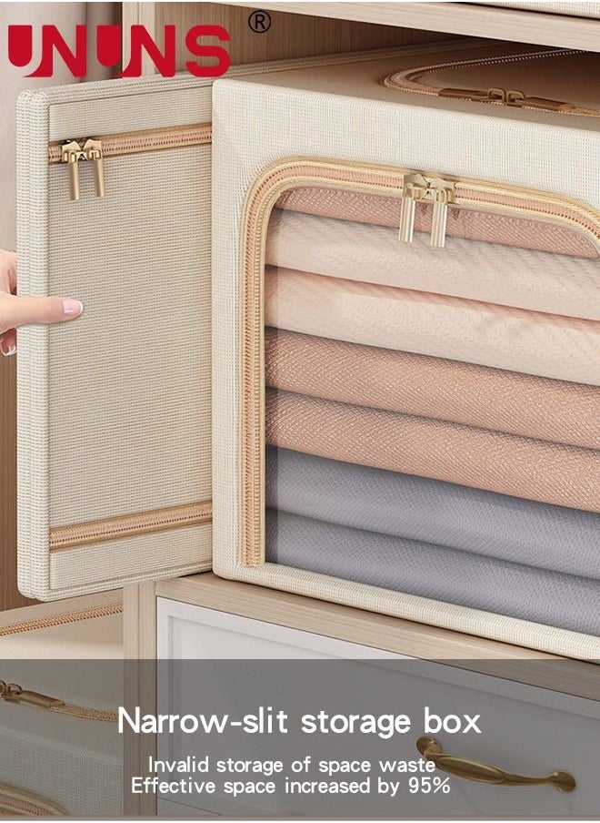 UNUNS - Foldable Clothes Box,2-Piece Oxford Fabric Closet Organizer Bag Set With Carry Handles And Clear Window,56L Large Capacity Steel Frame Storage Bins For Bedding Blankets Toys Gift,53x35x30cm - Image 1