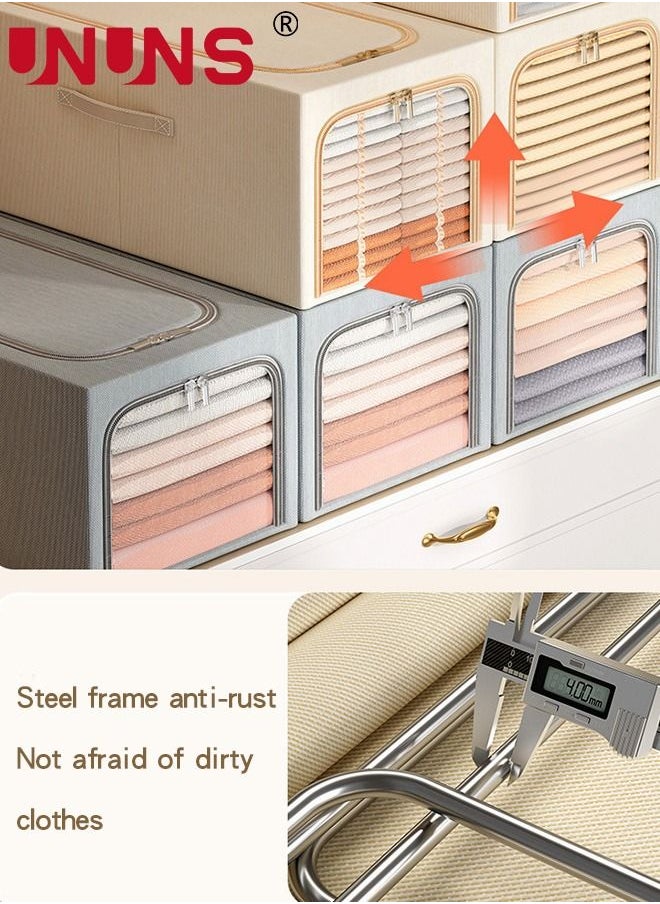 UNUNS - Foldable Clothes Box,2-Piece Oxford Fabric Closet Organizer Bag Set With Carry Handles And Clear Window,56L Large Capacity Steel Frame Storage Bins For Bedding Blankets Toys Gift,53x35x30cm - Image 1