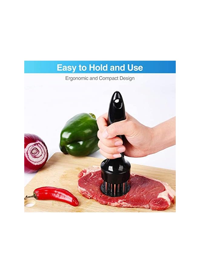 Goodern Meat Tenderizer Tool,Stainless Steel Needle Ultra Sharp 21 Blades Tenderizer Tool with Cleaning Brush Kitchen Gadgets for Tenderizing Beef Chicken Steak Veal Poultry Cooking BBQ Marinade-Black - Image 3