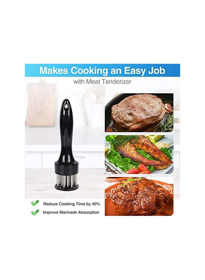 Goodern Meat Tenderizer Tool,Stainless Steel Needle Ultra Sharp 21 Blades Tenderizer Tool with Cleaning Brush Kitchen Gadgets for Tenderizing Beef Chicken Steak Veal Poultry Cooking BBQ Marinade-Black - Image 2