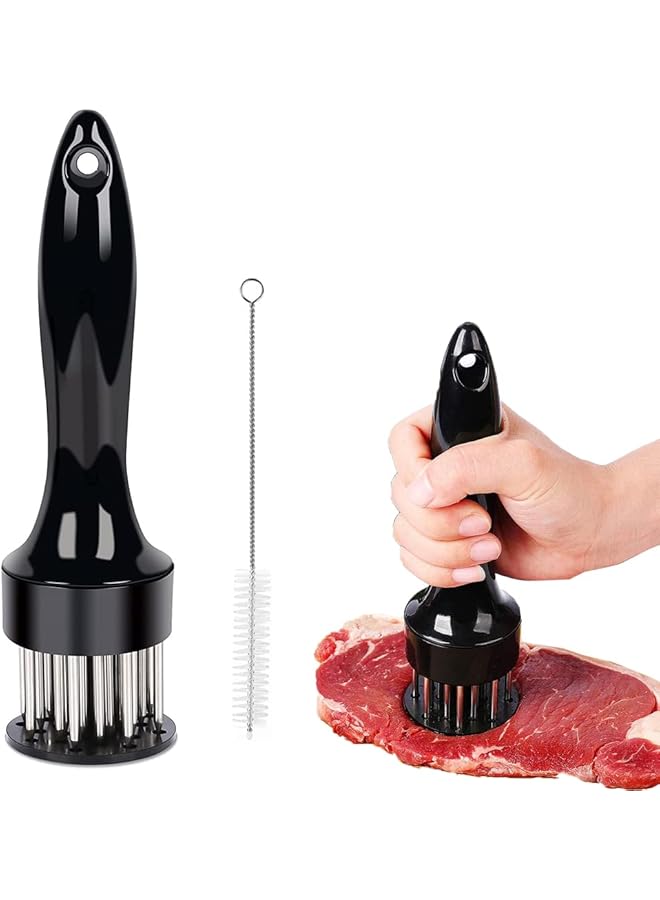 Goodern Meat Tenderizer Tool,Stainless Steel Needle Ultra Sharp 21 Blades Tenderizer Tool with Cleaning Brush Kitchen Gadgets for Tenderizing Beef Chicken Steak Veal Poultry Cooking BBQ Marinade-Black - Image 1