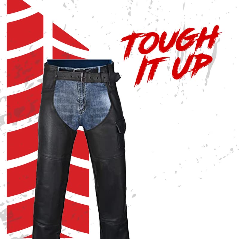 HWK Motorcycle Leather Chaps for Men and Women, Black Motorcycle Chaps for Road Rash Protection and All-Weather Comfort, Stylish and Strong Moto Pants for Enduro Motorsport Motorbike Riding, Waist 34 - Image 3