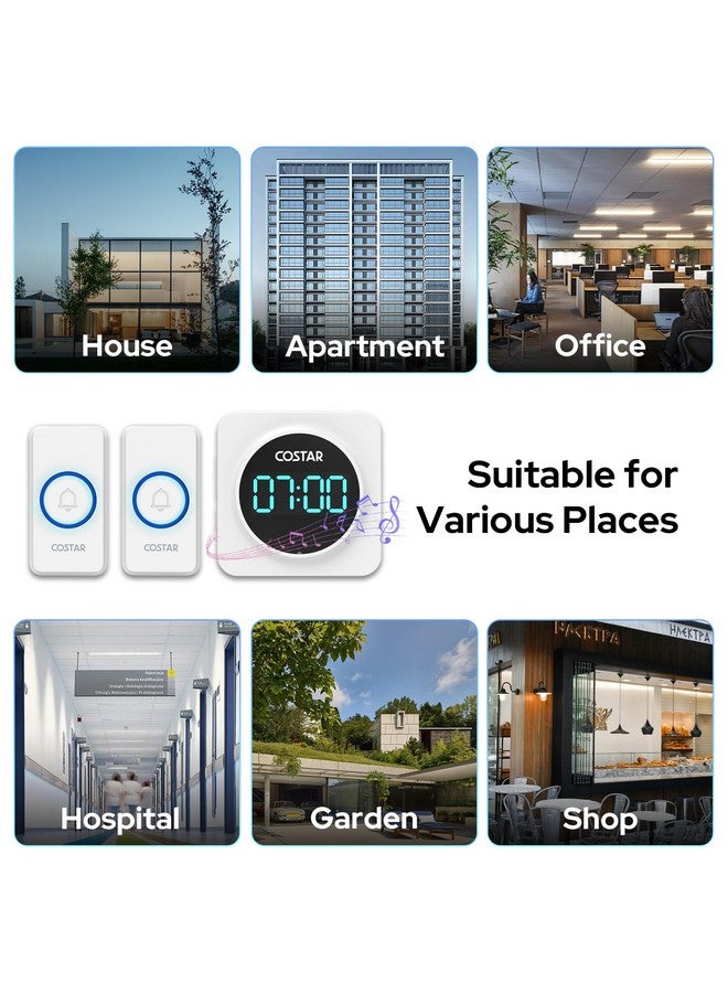 Costar Door Bell - Calling Bell Wireless with 24-Hour Time Display, Wireless Doorbell for Home, 1000ft Range Operating with 58 Chimes, 5 Levels Adjustable Volume(Pebble 705 White 2 Push Button) - Image 5