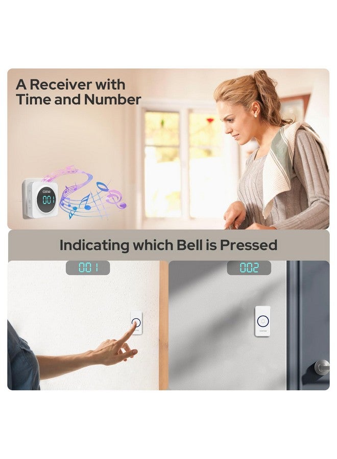 Costar Door Bell - Calling Bell Wireless with 24-Hour Time Display, Wireless Doorbell for Home, 1000ft Range Operating with 58 Chimes, 5 Levels Adjustable Volume(Pebble 705 White 2 Push Button) - Image 2