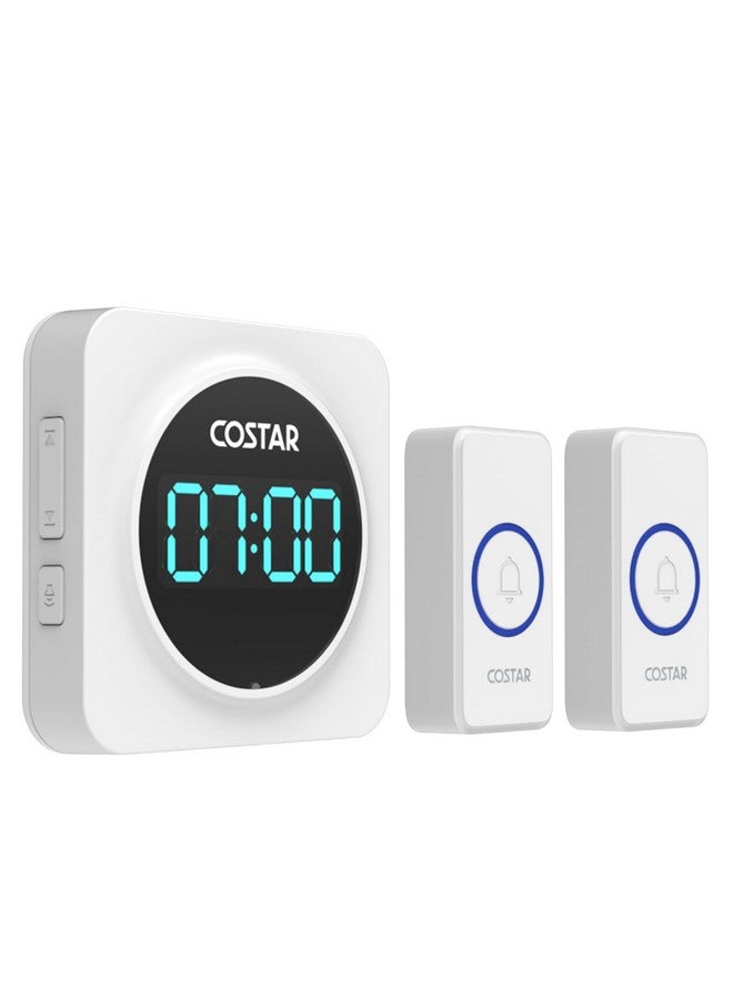 Costar Door Bell - Calling Bell Wireless with 24-Hour Time Display, Wireless Doorbell for Home, 1000ft Range Operating with 58 Chimes, 5 Levels Adjustable Volume(Pebble 705 White 2 Push Button) - Image 1