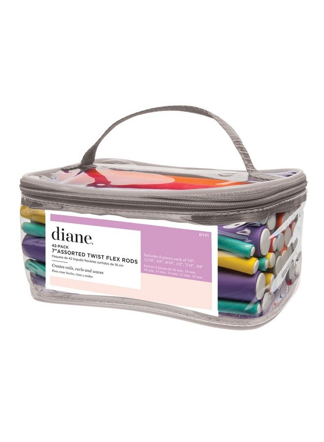 Diane Twistflex Rods Pack Of 42 Assorted Hair Rollers For Women And Girls Reusable Zip Pouch For Storage Small Medium Large Purple Gray Orange Blue Red Yellow Green Dtv1 - Image 1