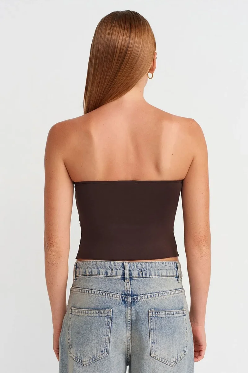 Dilvin Coffee Brown DILVIN Women’s Strapless Crop Blouse With Tie Detail for Women | Best Price UAE