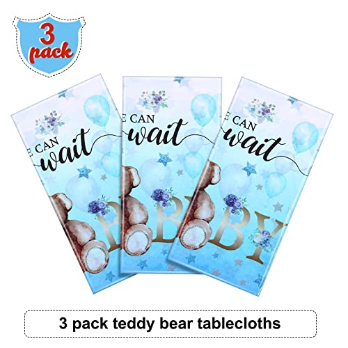 Tegeme Bear Baby Shower Tablecloth Plastic Bear Table Cover We Can Bearly Wait Baby Tablecloth Balloon Star Flower Table Cover for Kids Birthday Party and Baby Shower, 54 x 108 Inch(Blue,3 Pack) - Image 4