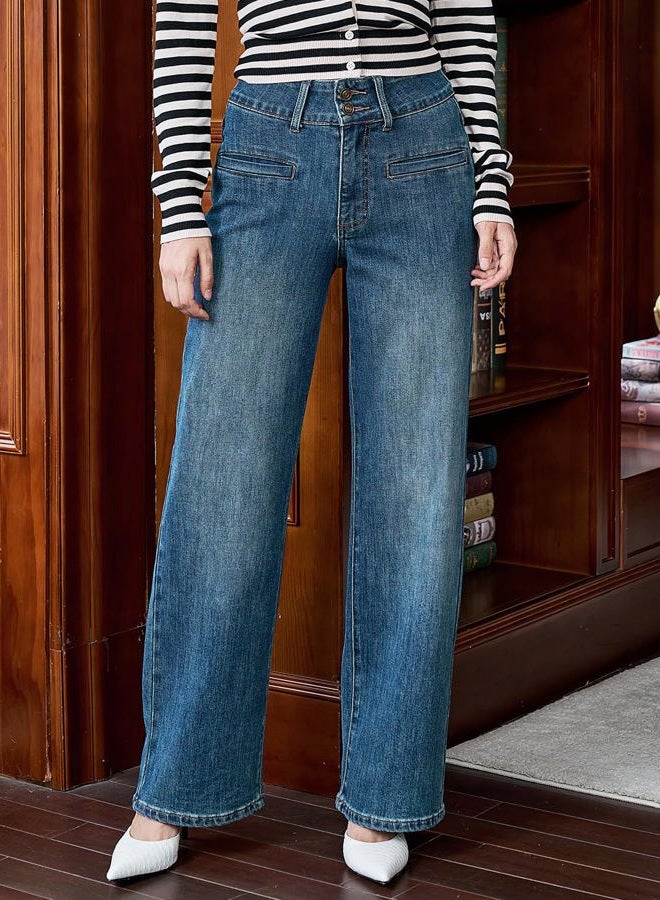 UPNET Women's High Waisted Baggy Jeans – Stretchy Wide Leg Tummy Control Straight Leg Denim Pants Trendy Jeans for Women 2025, Blue, 6 Short - Image 4