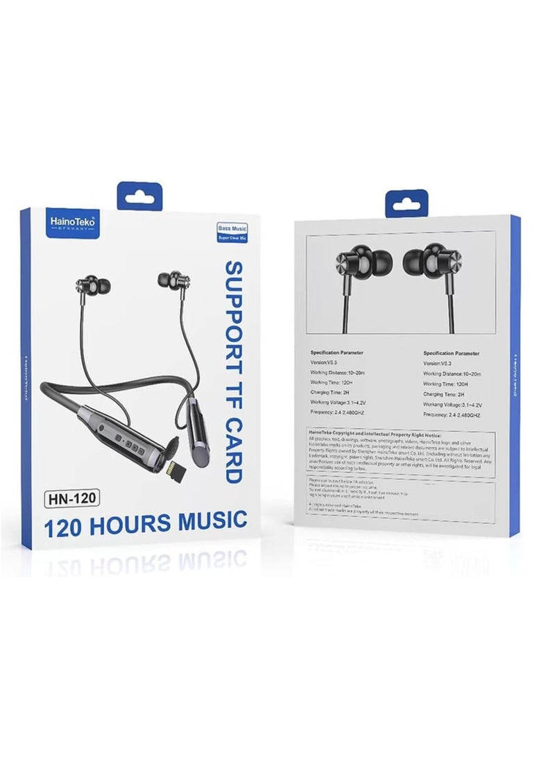Haino Teko Haino Teko HN120 Bluetooth Neck Band 120 Hours Music With High Bass Sound Quality Super Clear Mic and TF Card Support Black  - Image 5