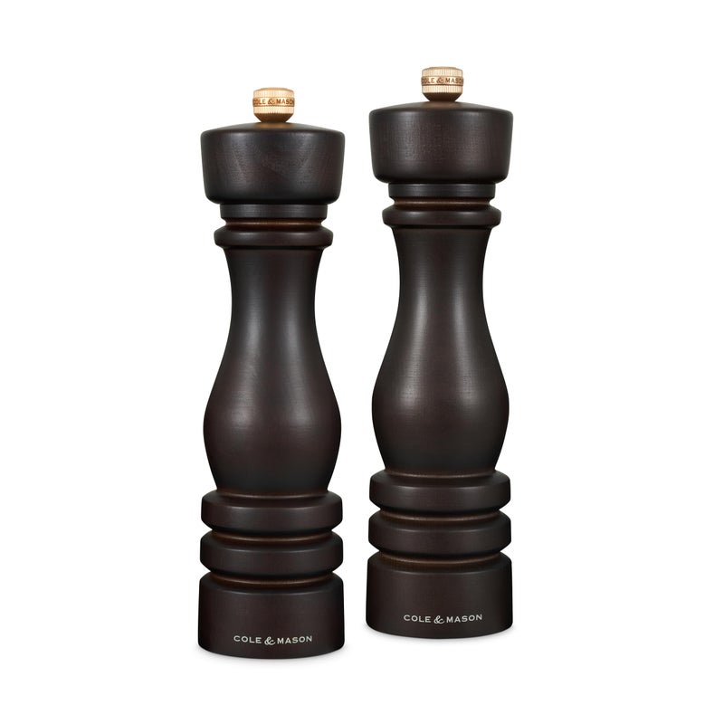 Cole & Mason London Refillable Spice Mill - Kitchen & Home Accessory - Salt & Pepper Grinder Set - Salt Mill with Ceramic Mechanism - Pepper Mill with Carbon Steel Mechanism - 8", Chocolate Wood - Image 1