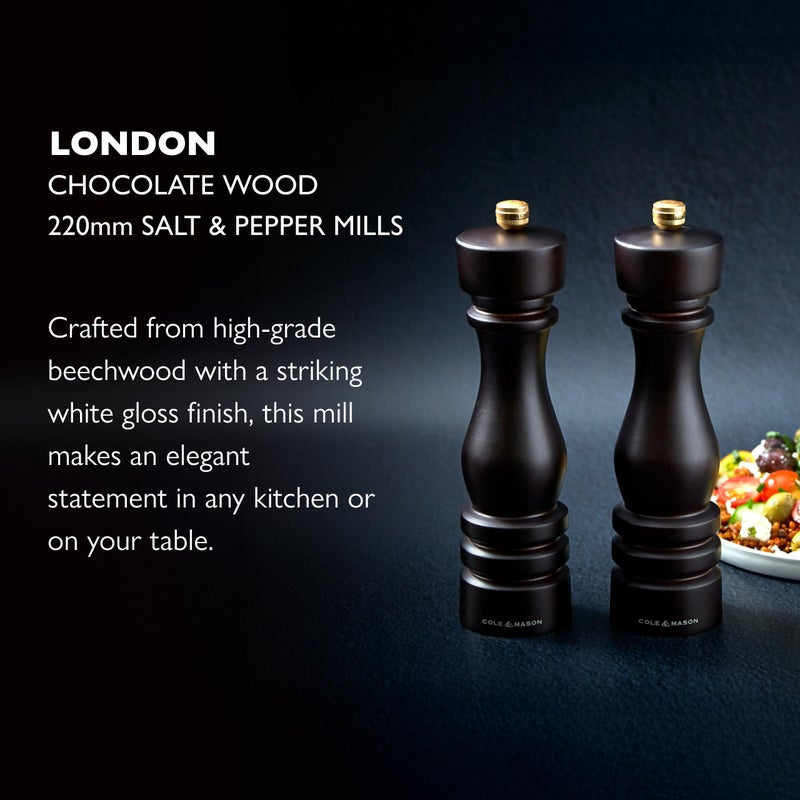 Cole & Mason London Refillable Spice Mill - Kitchen & Home Accessory - Salt & Pepper Grinder Set - Salt Mill with Ceramic Mechanism - Pepper Mill with Carbon Steel Mechanism - 8", Chocolate Wood - Image 2