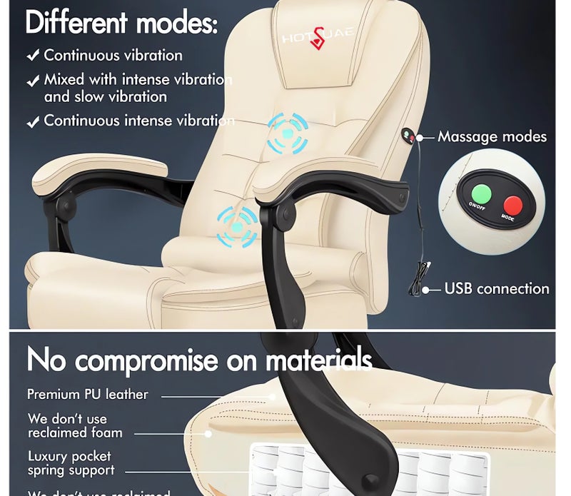 هوتس يو أيه إي كرسي الكمبيوتر مع نظام تدليك نقطتين ، مجهز بمساندات الذراع والارتفاع القابل للتعديل ، مناسب لاستخدام المكتب المنزلي. - Image 2