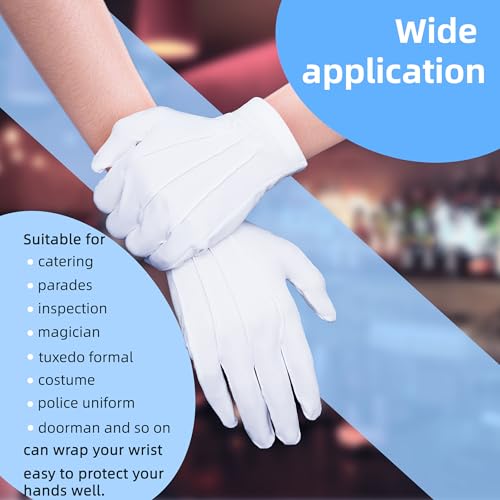 MoHern White Gloves Men, 10 Pairs White Gloves Costume with High Elasticity, Wrinkle-Resistance, Tridimensional Stripe for Uniform - Image 3