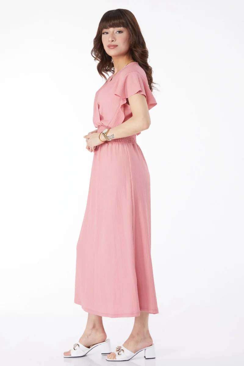 Tofisa Plain Double Breasted Women's Pink Elastic Waist Dress - 25112
