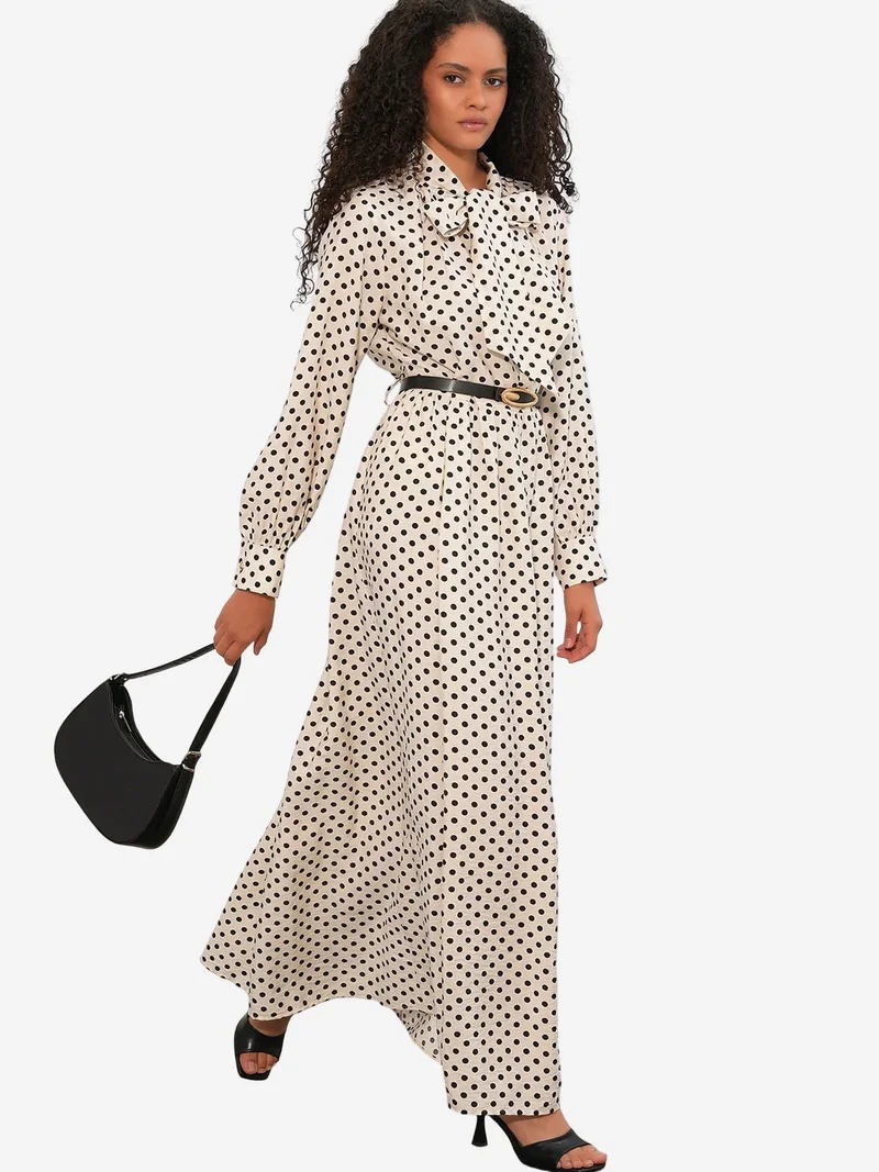 Big Dart Dusty White BDART Polka Dot Maxi Shirt Dress for Women | Best Price UAE