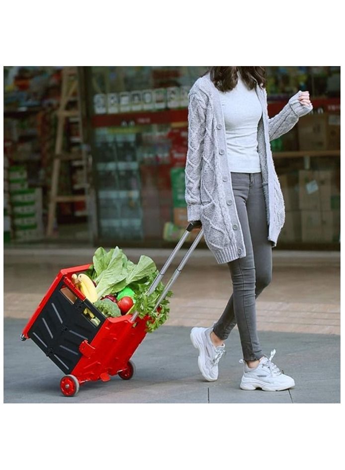 Collapsible Handcart Folding Boot Cart Practical Shopping Cart for Home Office 75L Large Capacity SUV Folding Storage Box,Pull Cart That Can Go Up The Stairs Color Black Red - Image 1