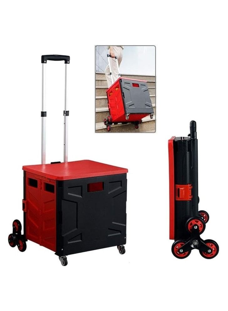 Collapsible Handcart Folding Boot Cart Practical Shopping Cart for Home Office 75L Large Capacity SUV Folding Storage Box,Pull Cart That Can Go Up The Stairs Color Black Red - Image 5