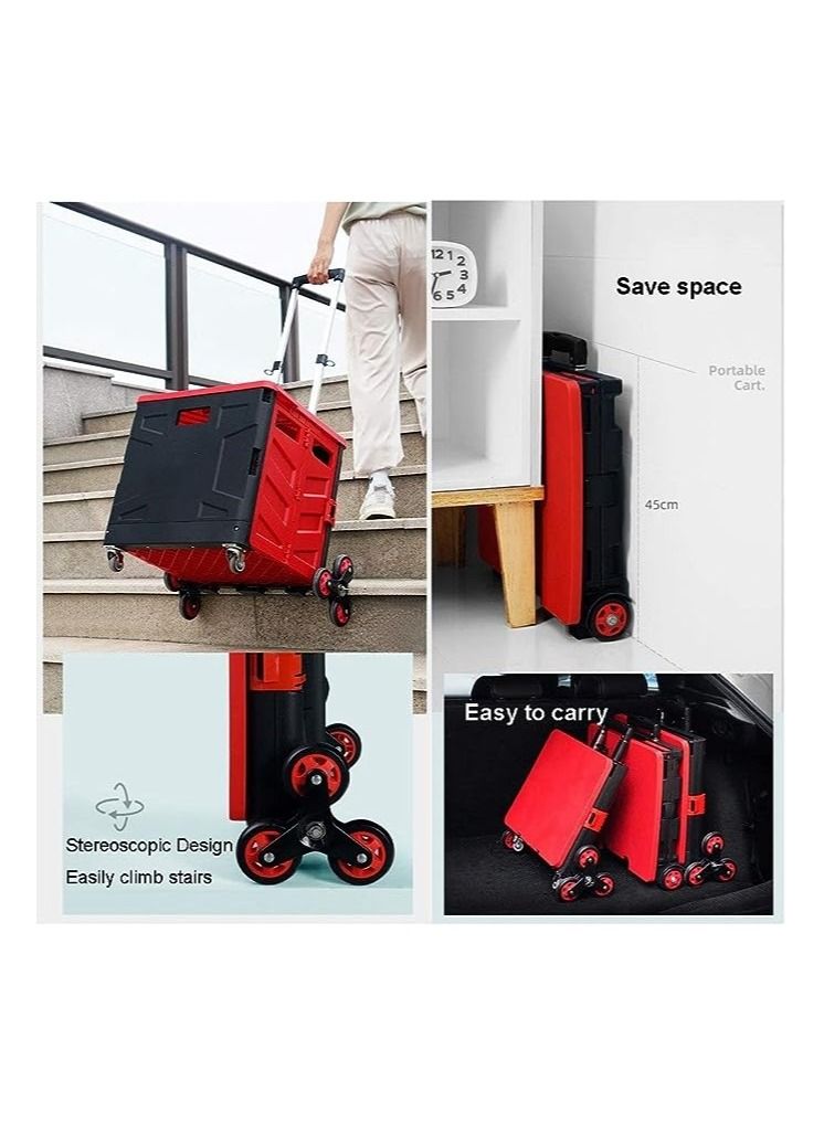 Collapsible Handcart Folding Boot Cart Practical Shopping Cart for Home Office 75L Large Capacity SUV Folding Storage Box,Pull Cart That Can Go Up The Stairs Color Black Red - Image 3