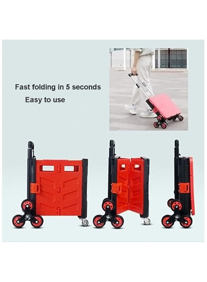 Collapsible Handcart Folding Boot Cart Practical Shopping Cart for Home Office 75L Large Capacity SUV Folding Storage Box,Pull Cart That Can Go Up The Stairs Color Black Red - Image 2