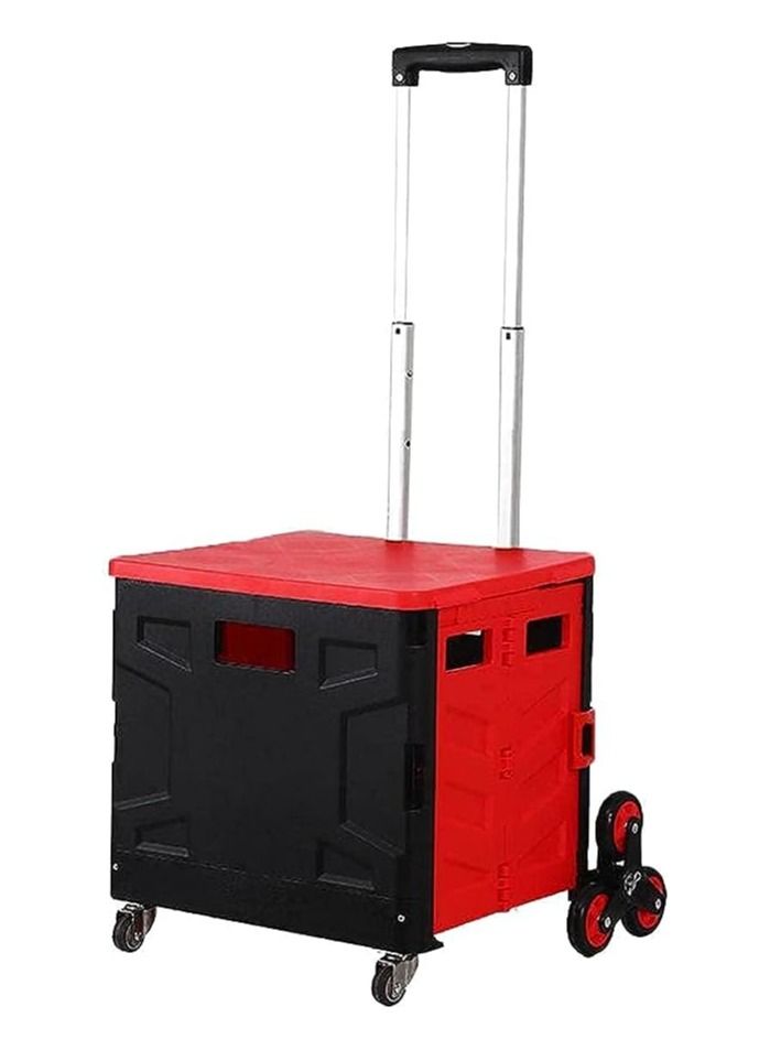 Collapsible Handcart Folding Boot Cart Practical Shopping Cart for Home Office 75L Large Capacity SUV Folding Storage Box,Pull Cart That Can Go Up The Stairs Color Black Red - Image 4