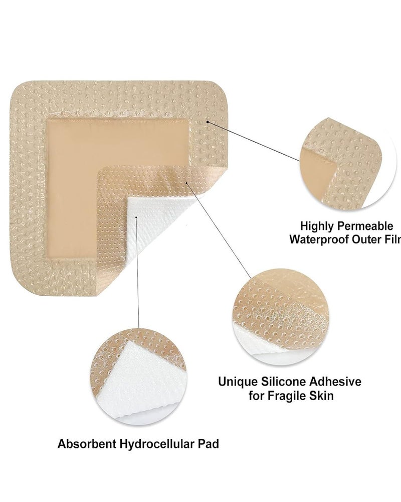 KalamkariX 6 PCS Bed Sore Patch, Dressing Pads for Wound Care, 7.5x7.5cm Silicone Gel Foam Dressing, Ideal for Patients and Bedridden Care, Post-Surgical Wound Management - Image 5