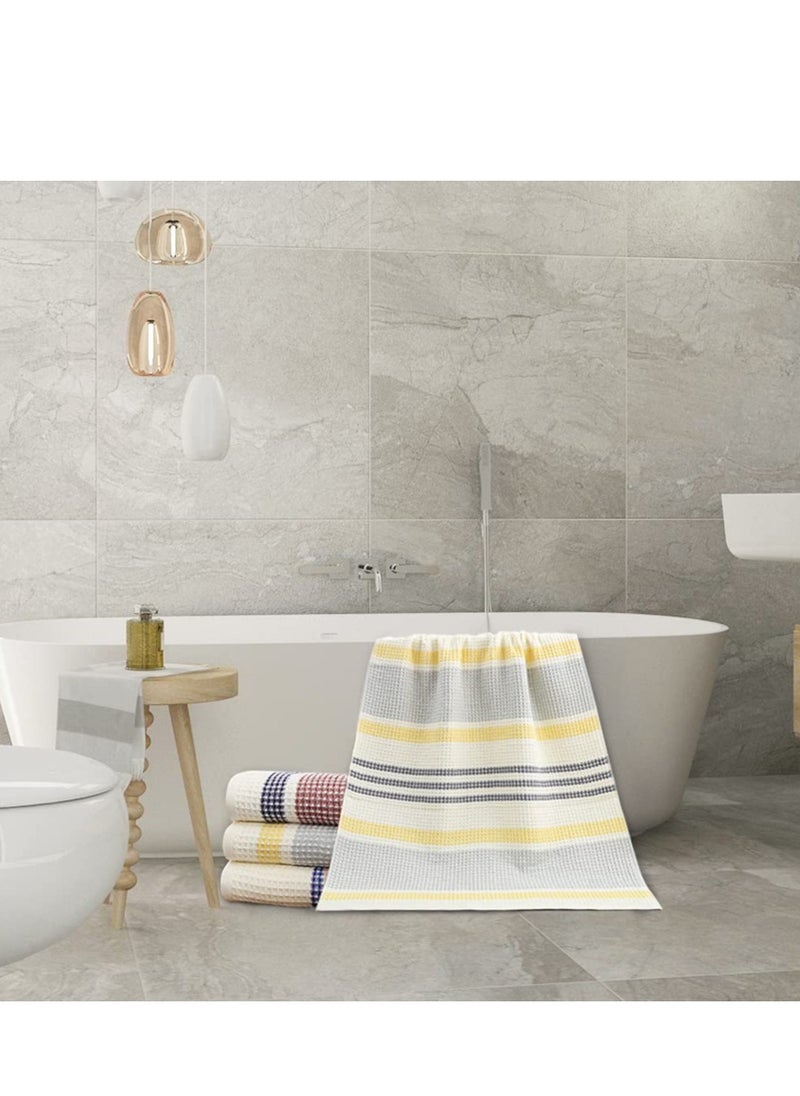 Excefore - Striped Towel Set,Cotton Quick Drying Yellow Grey Black Striped 1 Bath Towels 1 Hand Towels 1 Washcloths for Face Body Light Weight Ultra Soft and Absorbent for Home or Travel - Image 1