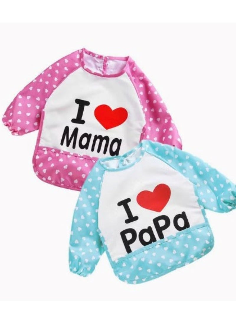 Mother Choice - 1 Piece Waterproof Full Sleeved Baby Bibs I love Papa - Image 1