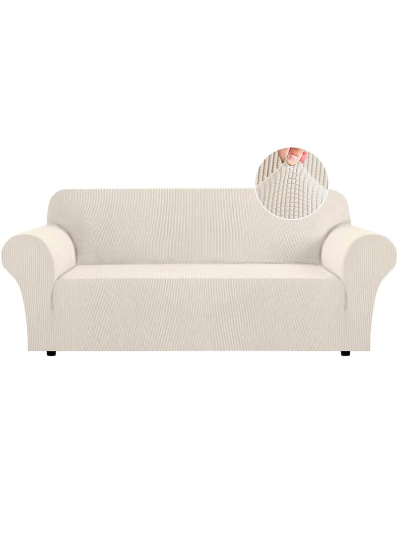 Flamingo P Flamingo P High Stretch Sofa Slipcover Non Slip Couch Cover for 3 Cushion Couch Washable Pet Furniture Protector Covers with Elastic Bottom Thick Jacquard Fabric Large Biscotti Beige 