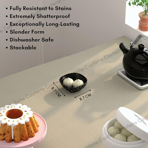 Castleite Quin Melamine Bowls Set of 6 - Elegant 120ML Bowls for Kitchen, Snacks, and Restaurants - Lightweight, Unbreakable Crockery for Dining (Marble Black) - Image 4