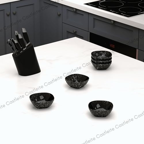 Castleite Quin Melamine Bowls Set of 6 - Elegant 120ML Bowls for Kitchen, Snacks, and Restaurants - Lightweight, Unbreakable Crockery for Dining (Marble Black) - Image 3