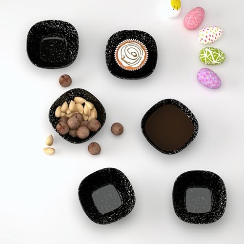 Castleite Quin Melamine Bowls Set of 6 - Elegant 120ML Bowls for Kitchen, Snacks, and Restaurants - Lightweight, Unbreakable Crockery for Dining (Marble Black) - Image 1