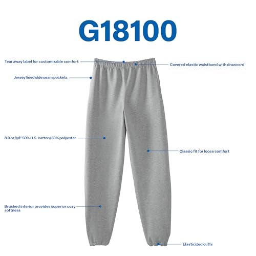 Gildan سروال رياضي من قماش الفليس للرجال من جيلدان مع جيوب، طراز G18100، أسود، كبير جداً - Image 5