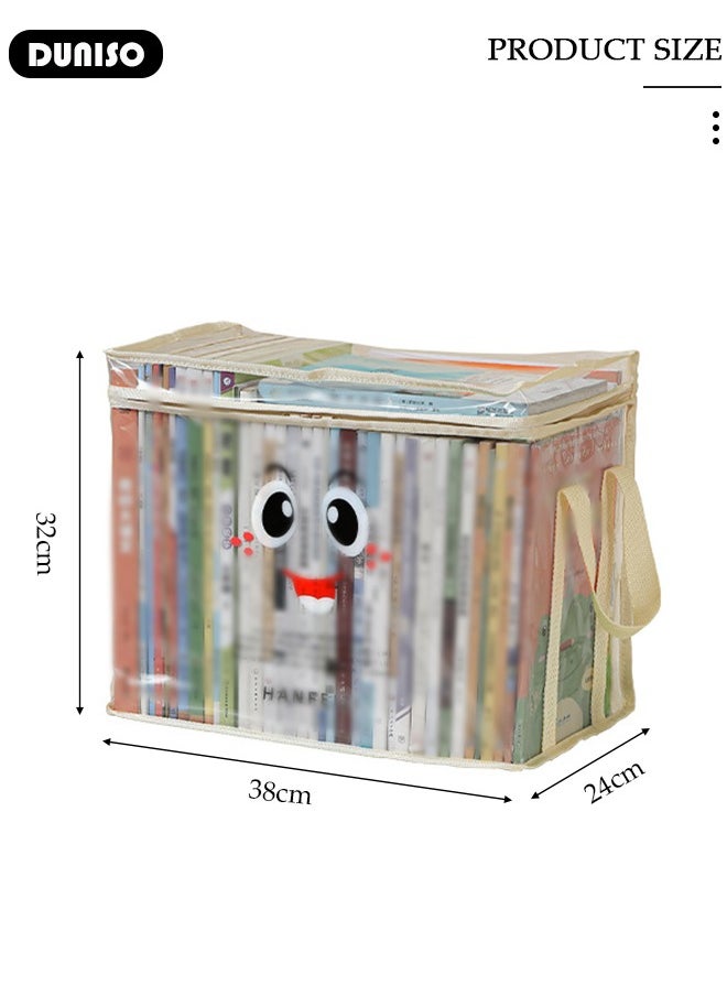 DUNISO - 3 Packs Clear Storage Bags for Book, Foldable Clear Organizing Bins, Waterproof  Transparent Storage Box with Zipper and Lifting handle, Large Capacity Dustproof Organizer Bin for Toys Snacks Clothing Comforter - Image 1