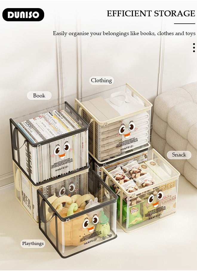 DUNISO - 3 Packs Clear Storage Bags for Book, Foldable Clear Organizing Bins, Waterproof  Transparent Storage Box with Zipper and Lifting handle, Large Capacity Dustproof Organizer Bin for Toys Snacks Clothing Comforter - Image 1