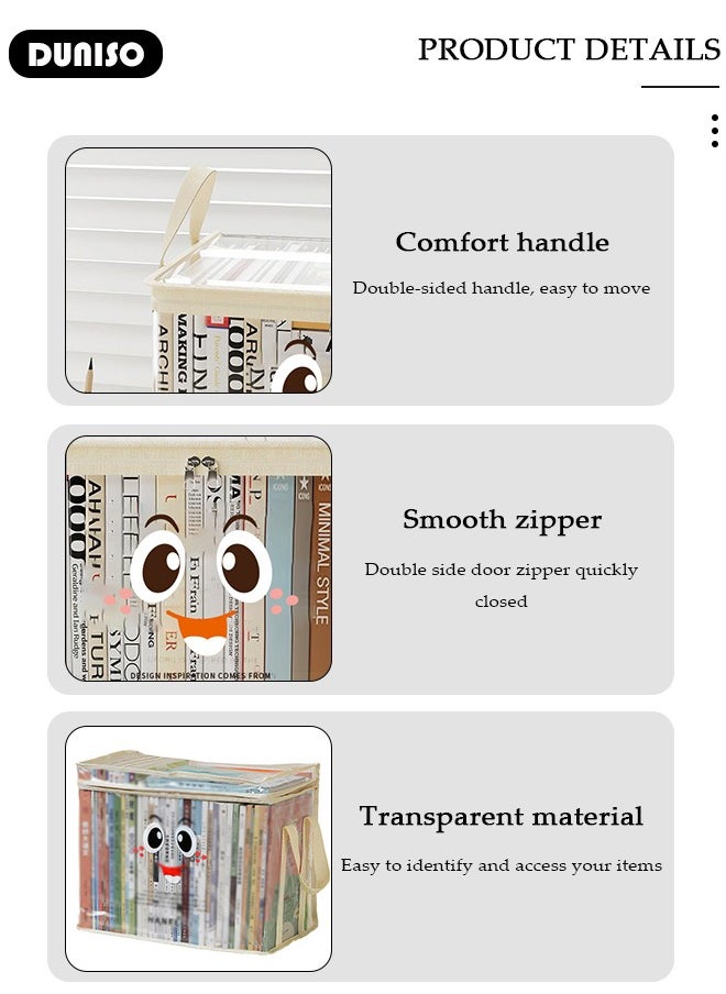 DUNISO - 3 Packs Clear Storage Bags for Book, Foldable Clear Organizing Bins, Waterproof  Transparent Storage Box with Zipper and Lifting handle, Large Capacity Dustproof Organizer Bin for Toys Snacks Clothing Comforter - Image 1