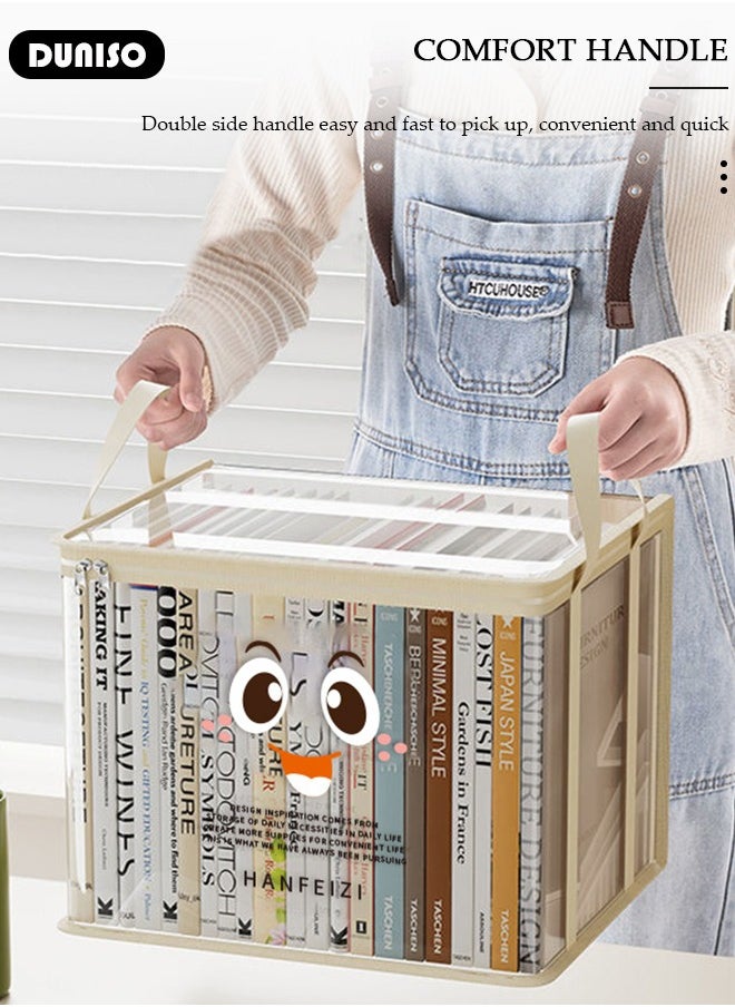 DUNISO - 3 Packs Clear Storage Bags for Book, Foldable Clear Organizing Bins, Waterproof  Transparent Storage Box with Zipper and Lifting handle, Large Capacity Dustproof Organizer Bin for Toys Snacks Clothing Comforter - Image 1