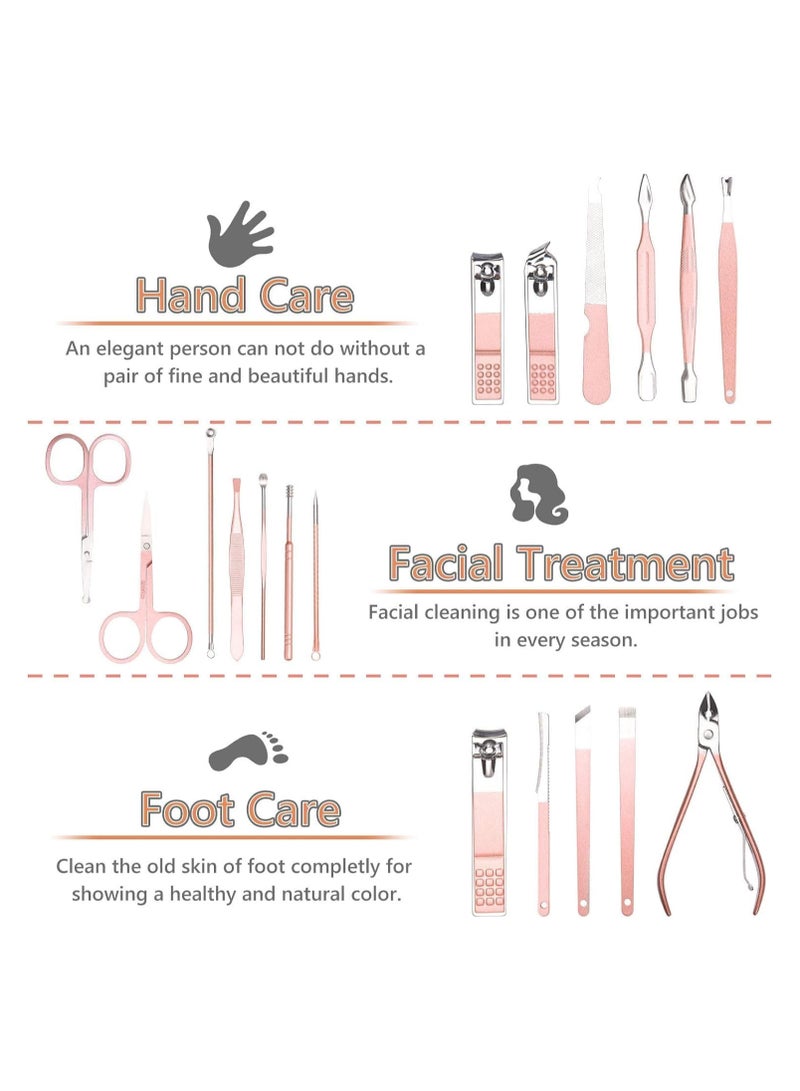NQOOH 18 in 1 Nail Clipper Set - Professional Nail Care Kit with Professional Grooming Tools and Sharp File Luxury Travel Bag for Men and Women Rose Gold - Image 2
