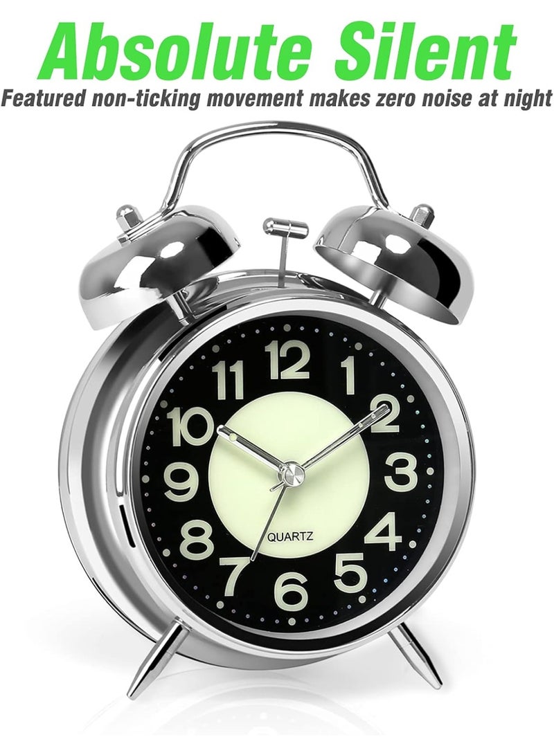 AYRELY Retro  Operated Twin Bell Loud Alarm Clock Silent Non-Ticking Analog Quartz with Backlight for Bedroom Heavy Sleepers - Image 2
