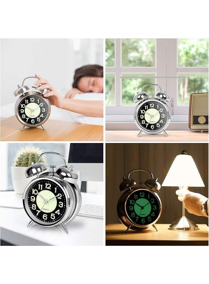 AYRELY Retro  Operated Twin Bell Loud Alarm Clock Silent Non-Ticking Analog Quartz with Backlight for Bedroom Heavy Sleepers - Image 5